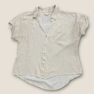 Sim & Sam Striped Button Down Shirt – Size L Tan Neutrals Cropped